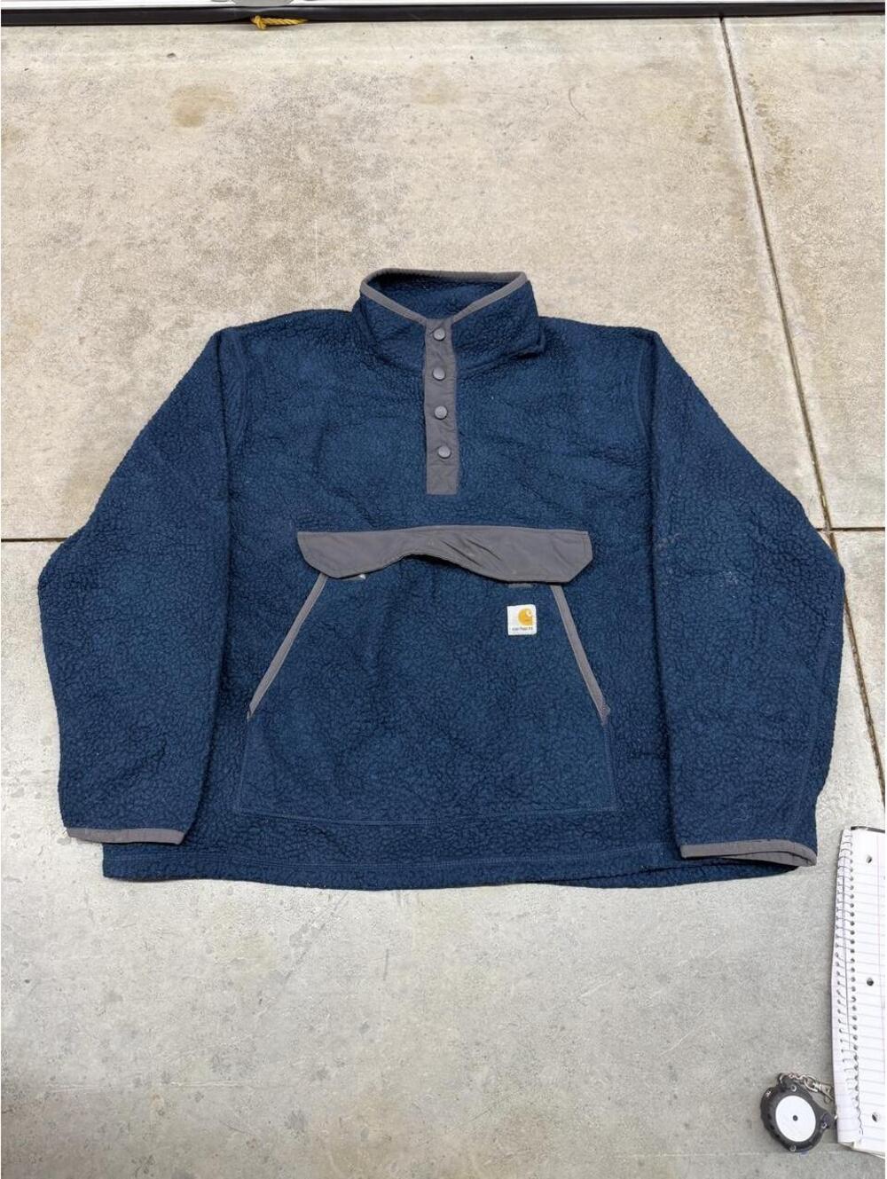 vintage carhartt dark blue deep pile synchilla fleece jacket size xl